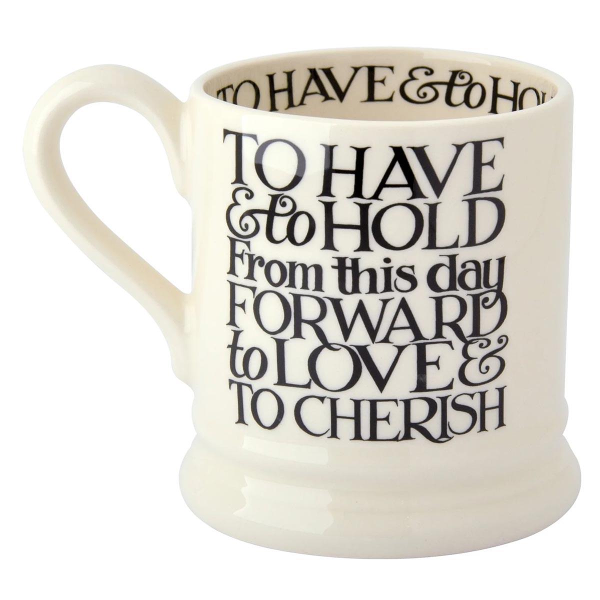 Emma Bridgewater Black Toast MRS & MRS Set Of 2 Half Pint Mugs Boxed Back