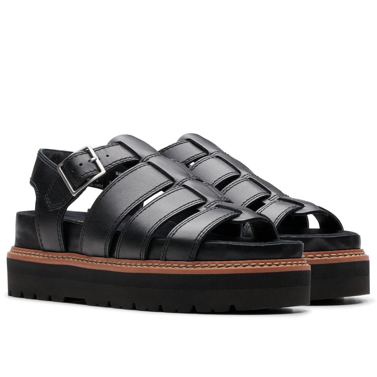 Black Leather Clarks Womens Orianna Twist Sandal