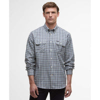 Navy Barbour Mens Panwell Thermo Weave Regular Checked Shirt On Model