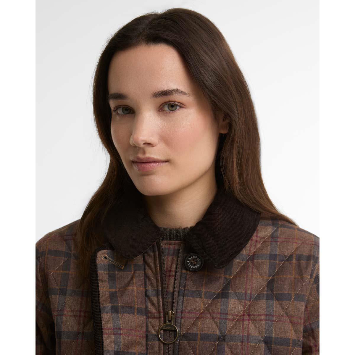 Muted Tartan Barbour Womens Louden Quilted Jacket Collar