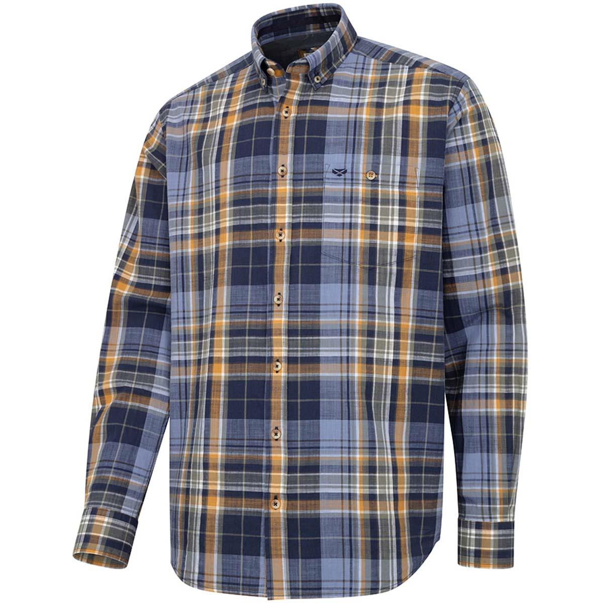 Navy/Gold Check Hoggs Of Fife Mens Crail Lightweight Check Shirt