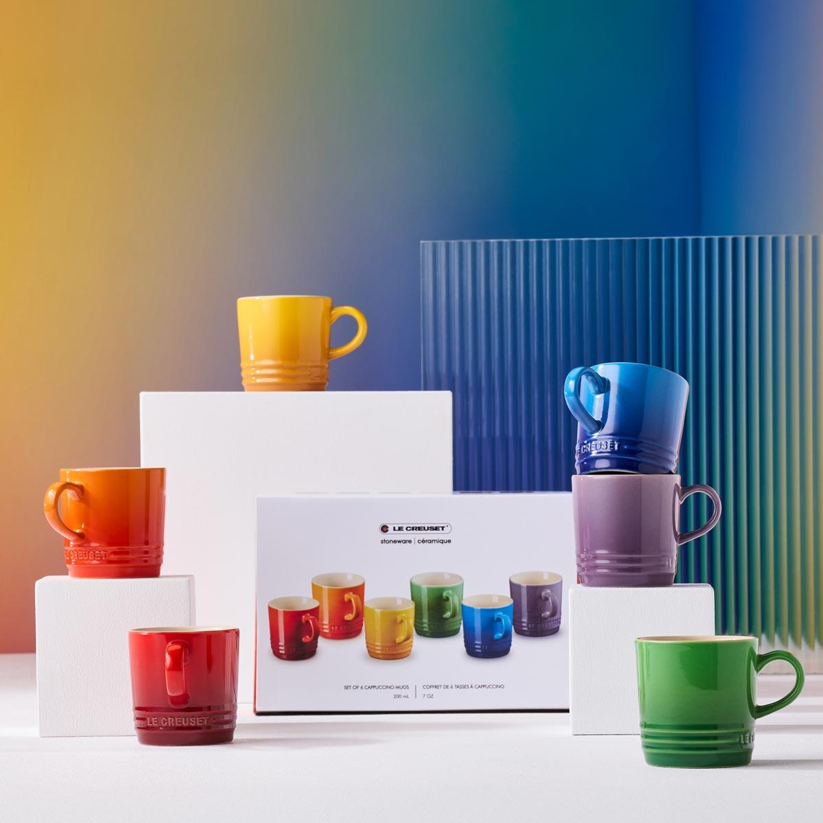 Le Creuset Stoneware Set of 6 Rainbow Cappuccino Mugs