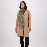 Light/Woodland Check Swanndri Scarfie Wool Scarf On Model