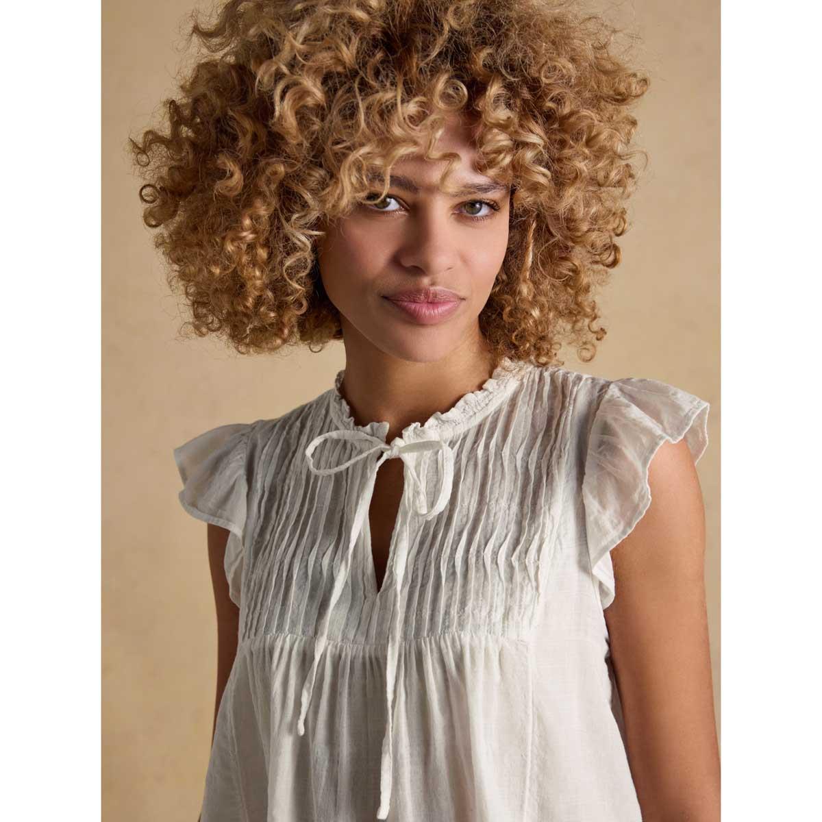 White Joules Womens Nolan Blouse On Model Detail