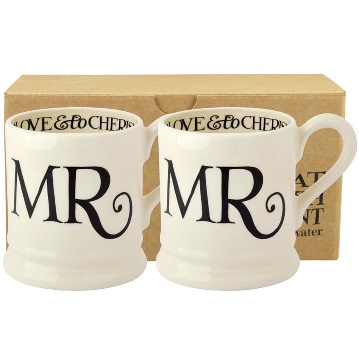 Emma Bridgewater Black Toast MR and MR Set Of 2 Half Pint Mugs Boxed