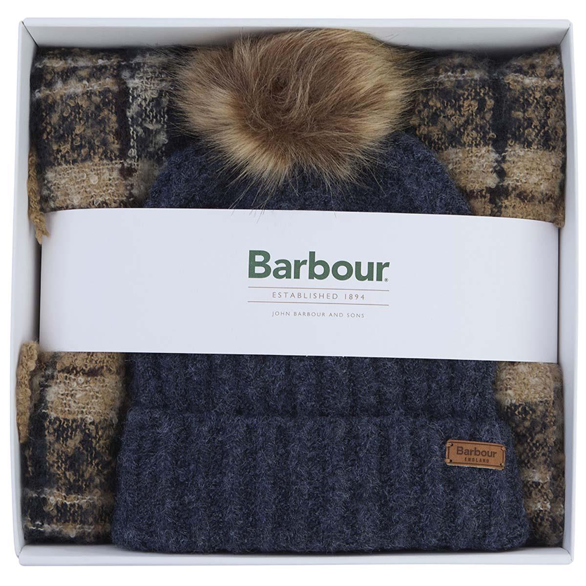 Barbour Womens Saltburn Beanie & Tartan Scarf Set