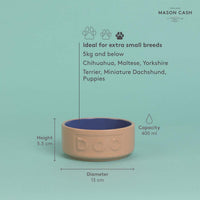 Mason Cash Cane and Blue Lettered Dog Bowl 15cm INFO