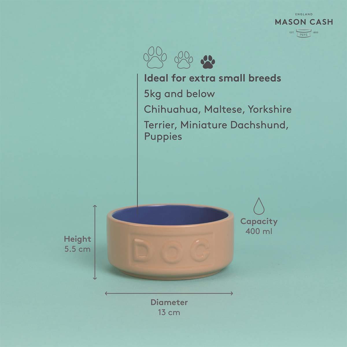 Mason Cash Cane and Blue Lettered Dog Bowl 15cm INFO
