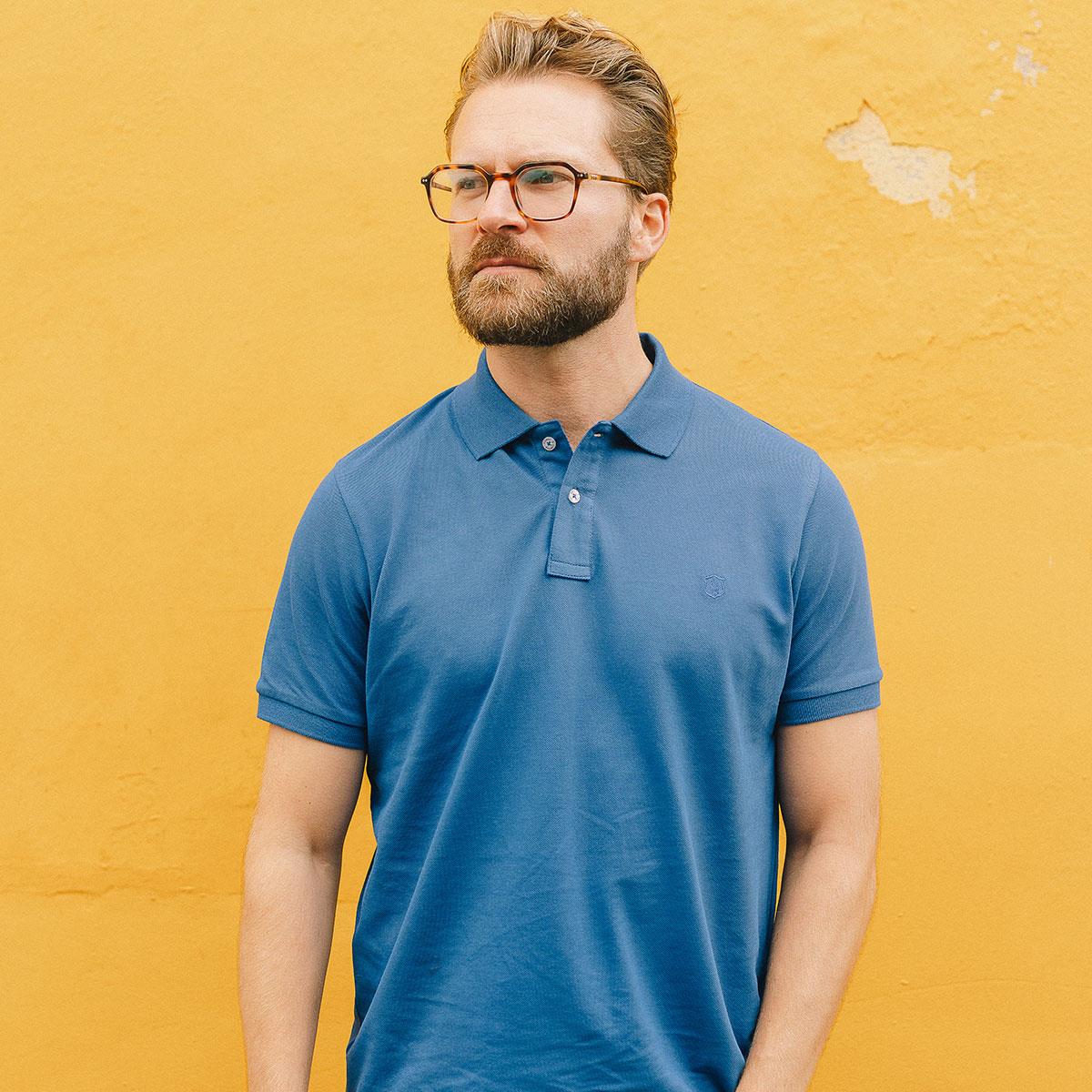 Albert and Maurice Mens Classic Pique Polo Shirt Indigo Blue