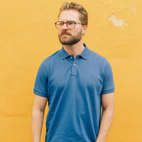 Albert and Maurice Mens Classic Pique Polo Shirt Indigo Blue lifestyle