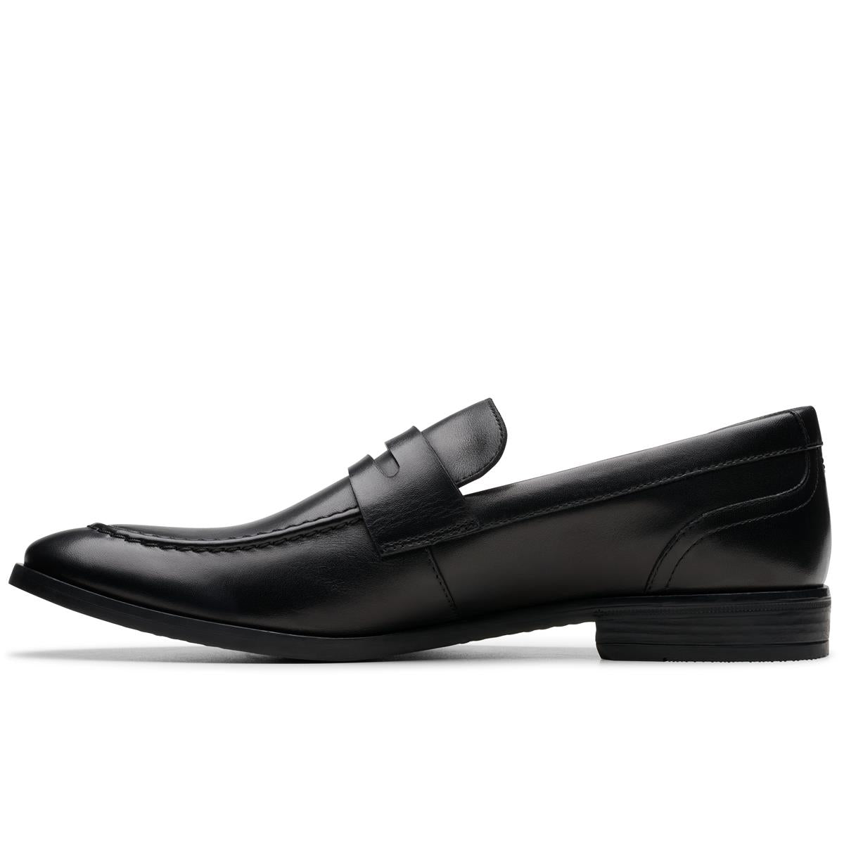 Black Leather Clarks Mens Brandon Step Shoe Side