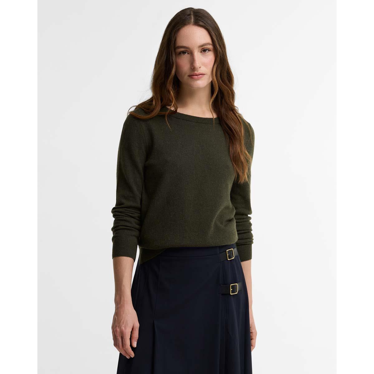 Olive/Birchwood Tartan Barbour Womens Pendle Crew Knitted Jumper FRONT