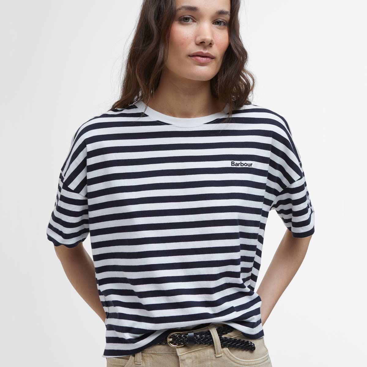 Navy Stripe Barbour Womens Adria Top SS25 Front