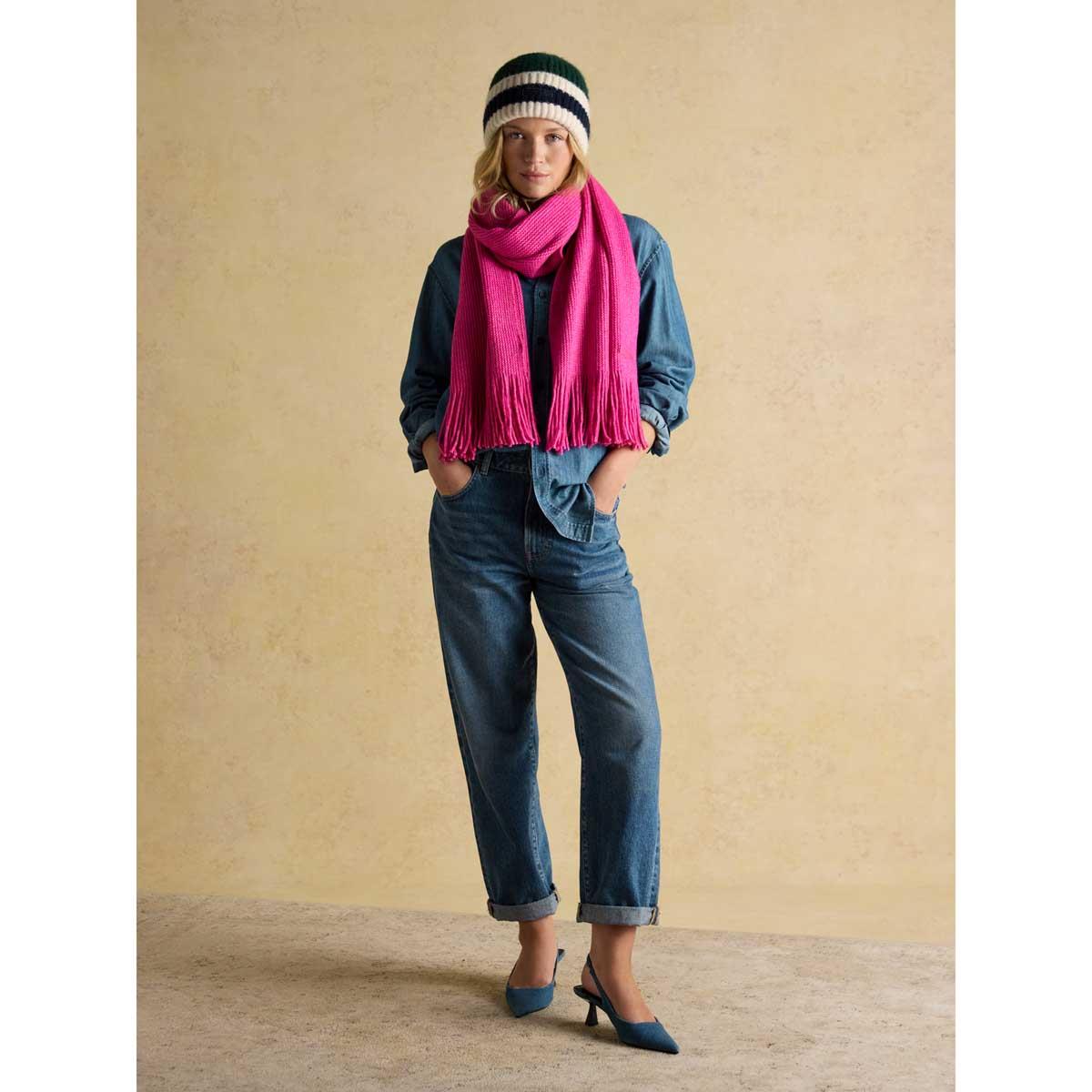 Green/Blue Joules Womens Popley Stripe Hat On Model Full Outfit