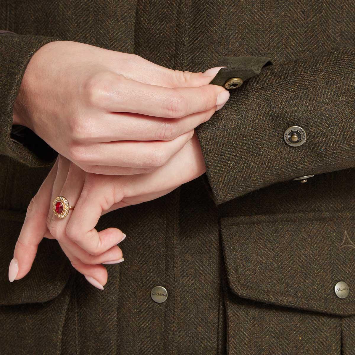 Dark Loden Herr Schoffel Womens Murra Tweed Coat Cuffs
