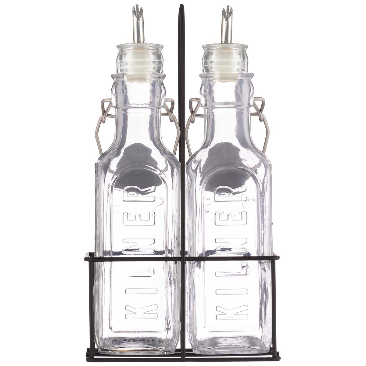 Kilner Set of 2 300ml Oil Bottles and Metal Rack