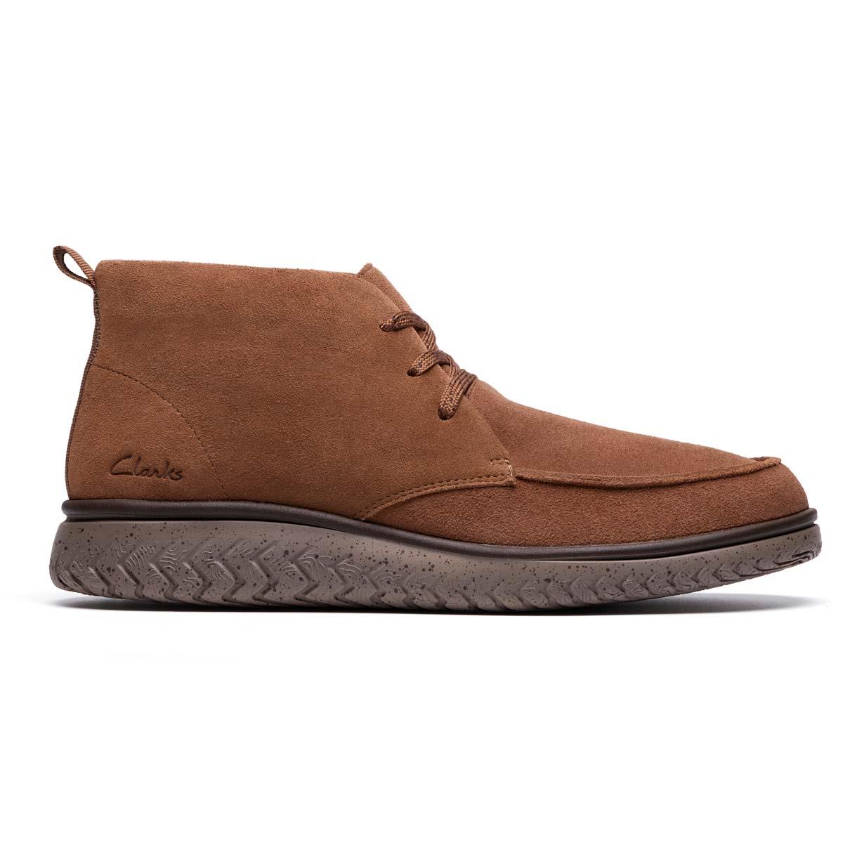 Cola Suede Clarks Mens RelaxLite Moc Boots Side View