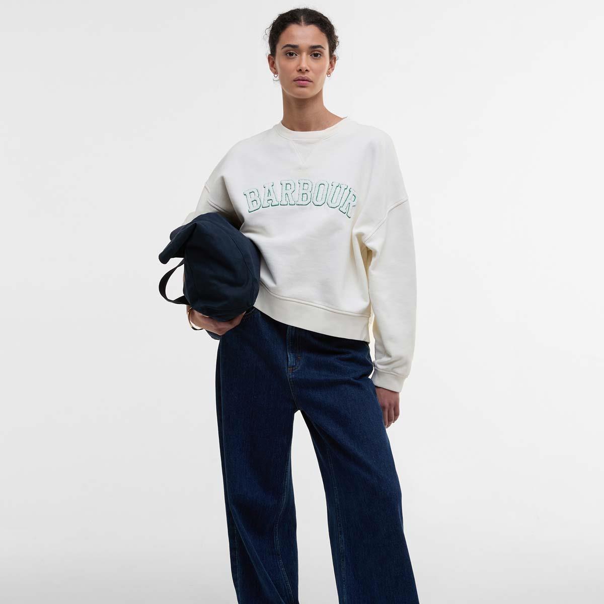 Neutral Barbour Womens Silverdale Sweatshirt On Model