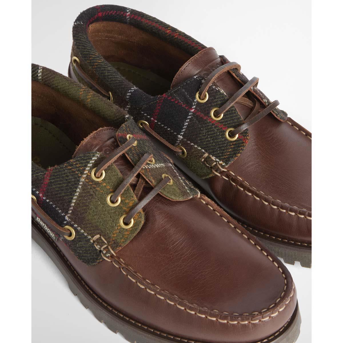 BROWN/CLAASIC TARTAN Barbour Mens Deck Boat Shoe LACE