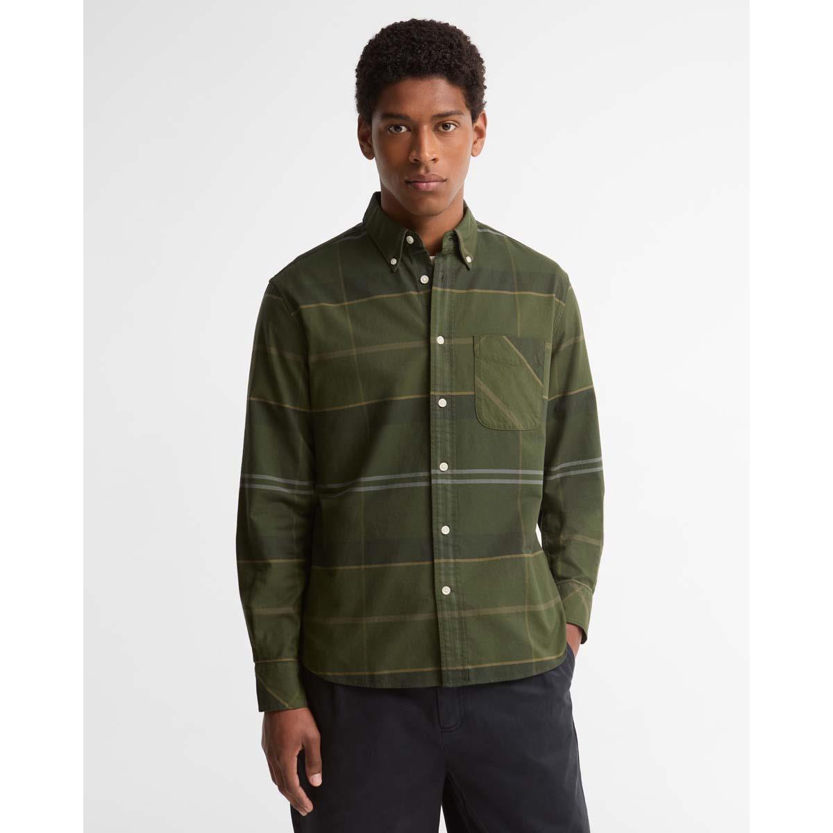 Pine Glen Barbour Mens Mineral Tartan Dunoon Authentic Shirt On Model