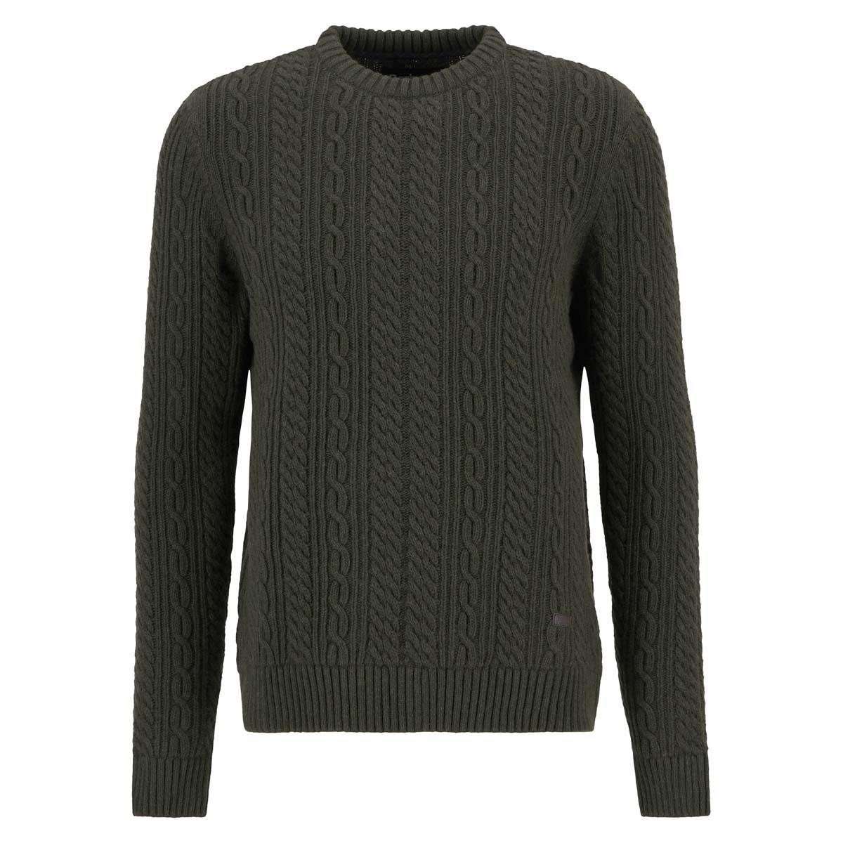 Olive Barbour Mens Lowfen Cable Crew