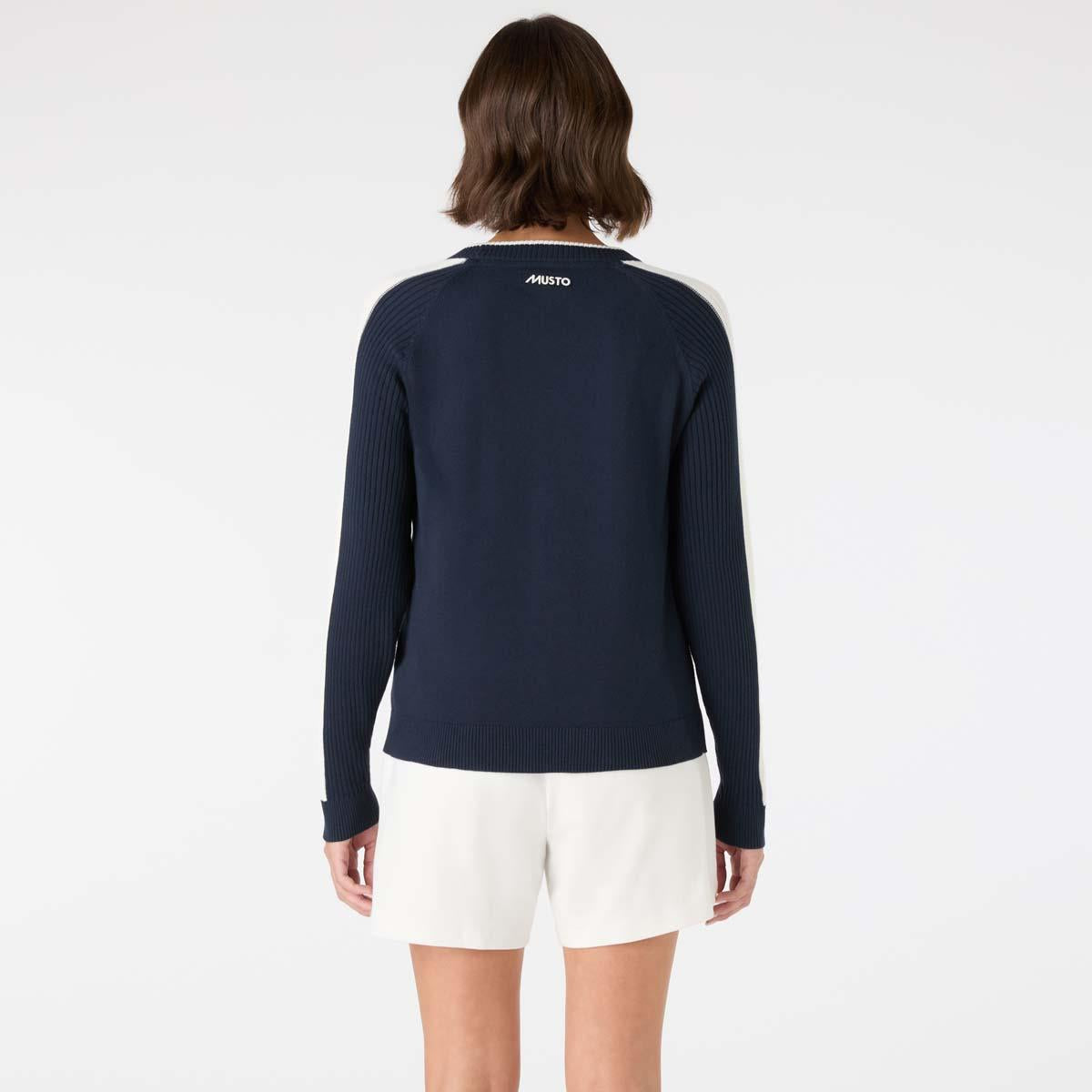 Navy Musto Womens Original Marine Crew Knit on model back