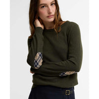 Olive/Birchwood Tartan Barbour Womens Pendle Crew Knitted Jumper FRONT2