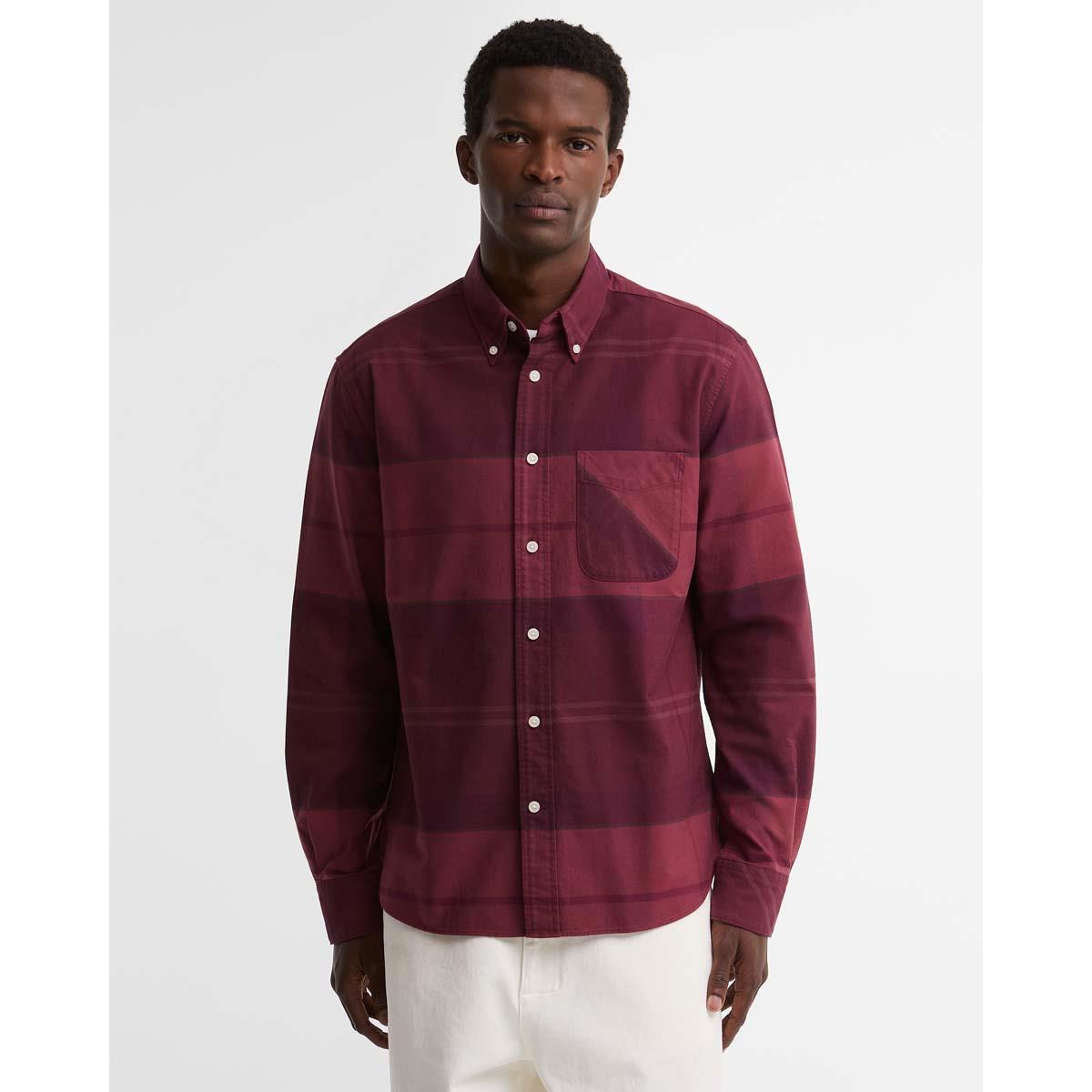 Crimson Heather Barbour Mens Mineral Tartan Dunoon Authentic Shirt On Model
