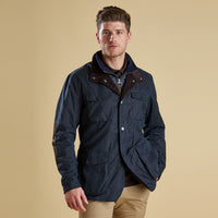 Navy Barbour Mens Ogston Wax Jacket Front