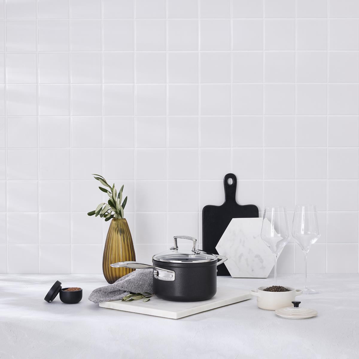 Le Creuset Toughened Non-Stick Saucepan With Glass Lid Lifestyle
