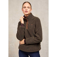 Khaki Borg Holland Cooper Womens Country Borg Fleece Quarter Zip On Model