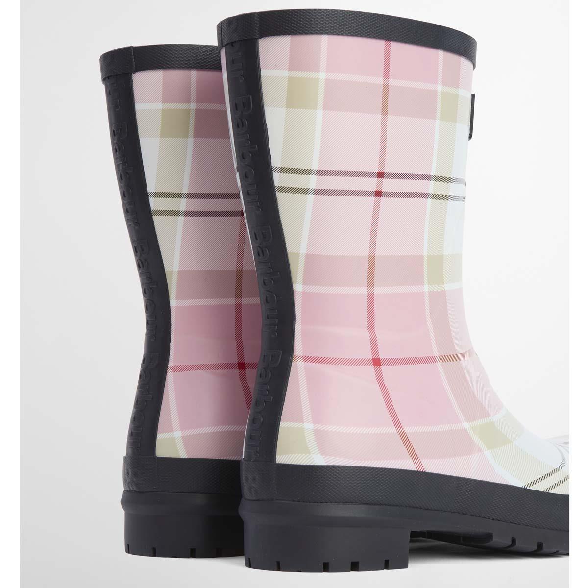 Cherry Blossom Tartan Barbour Womens Banbury Wellington Boots back