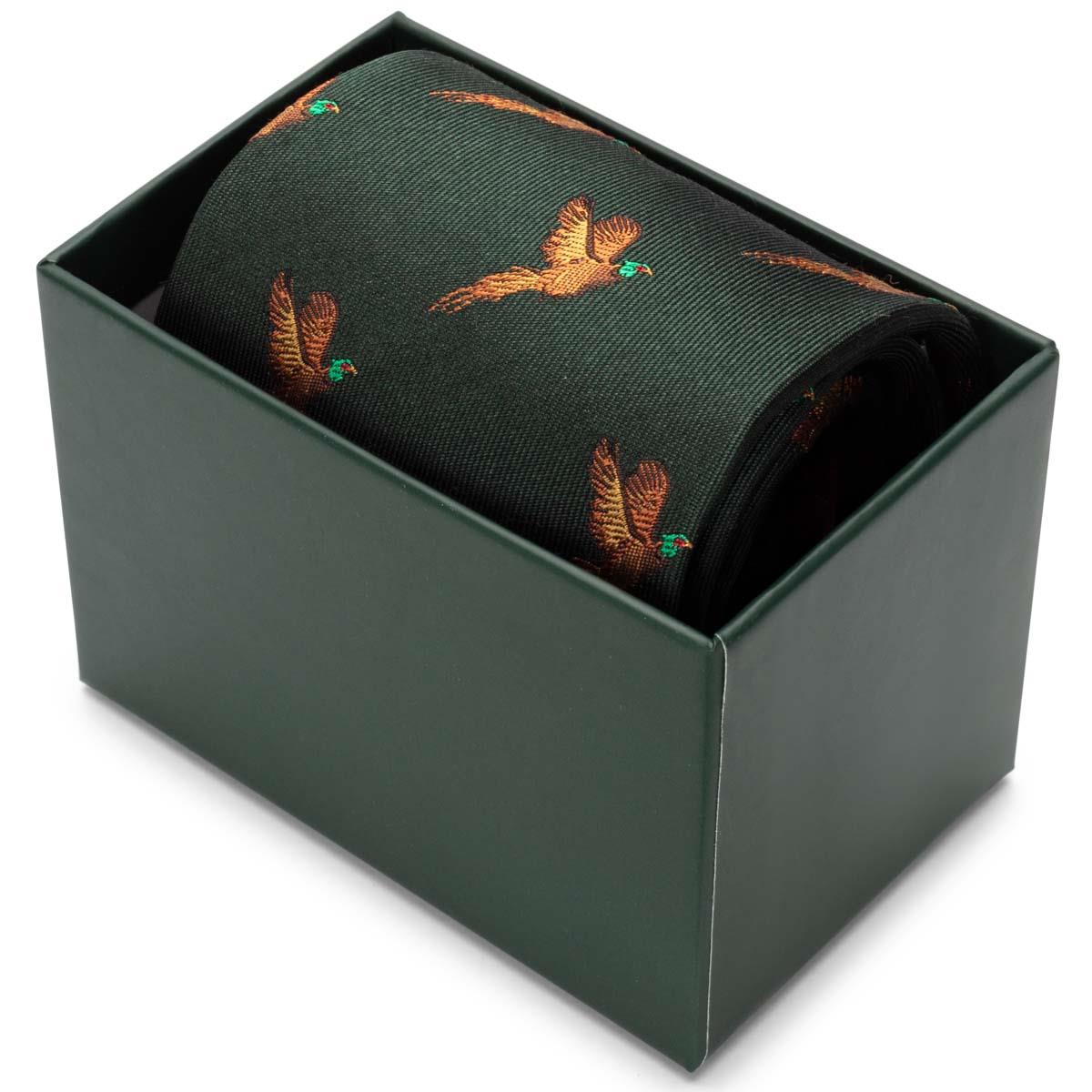 Hoggs Of Fife 100% Silk Woven Tie Pheasants Boxed