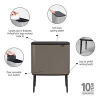 Platinuim Brabantia Bo Touch Bin 3x11 Litre Lifestyle Product Features