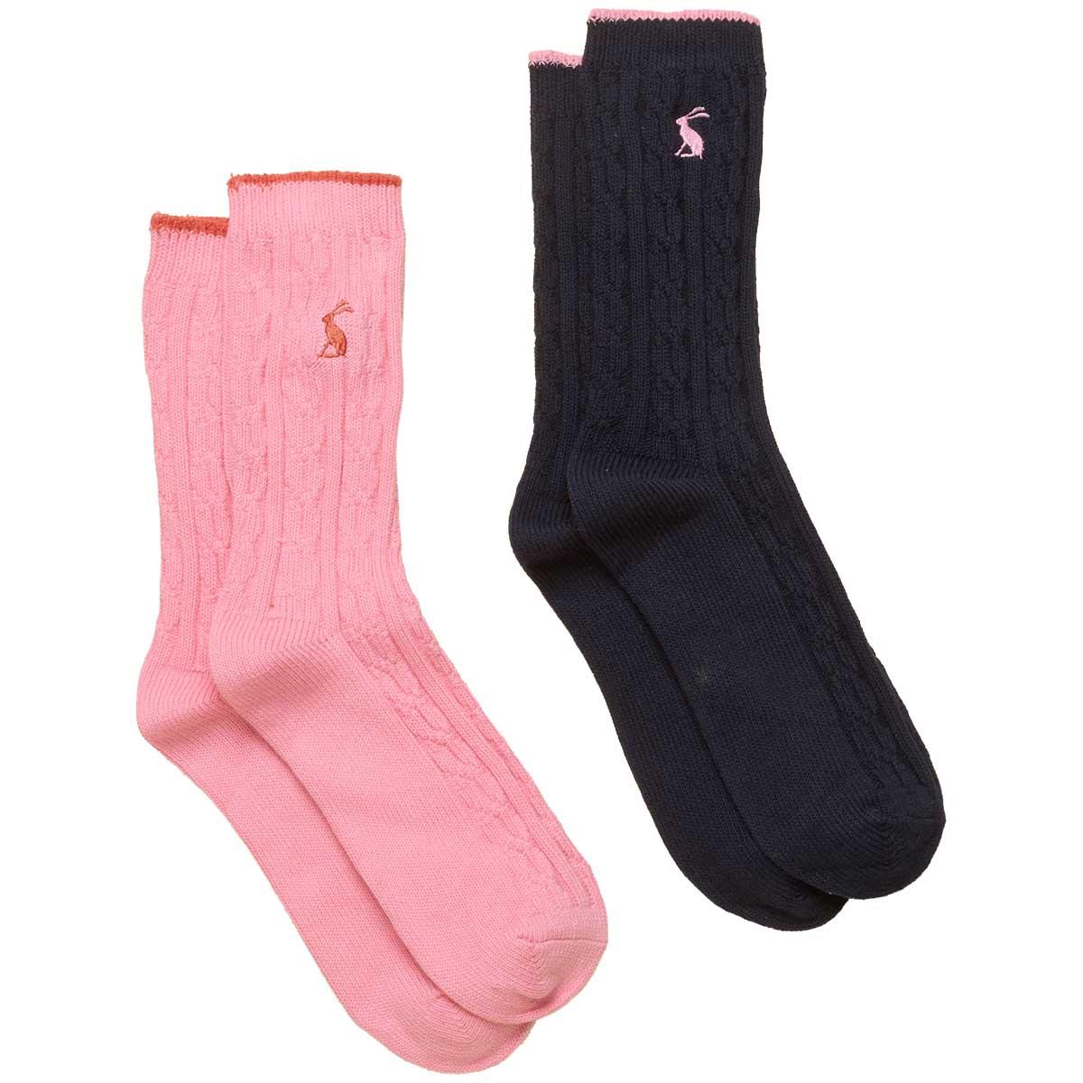 Navy/Pink Joules Womens Cable Socks 2 Pack