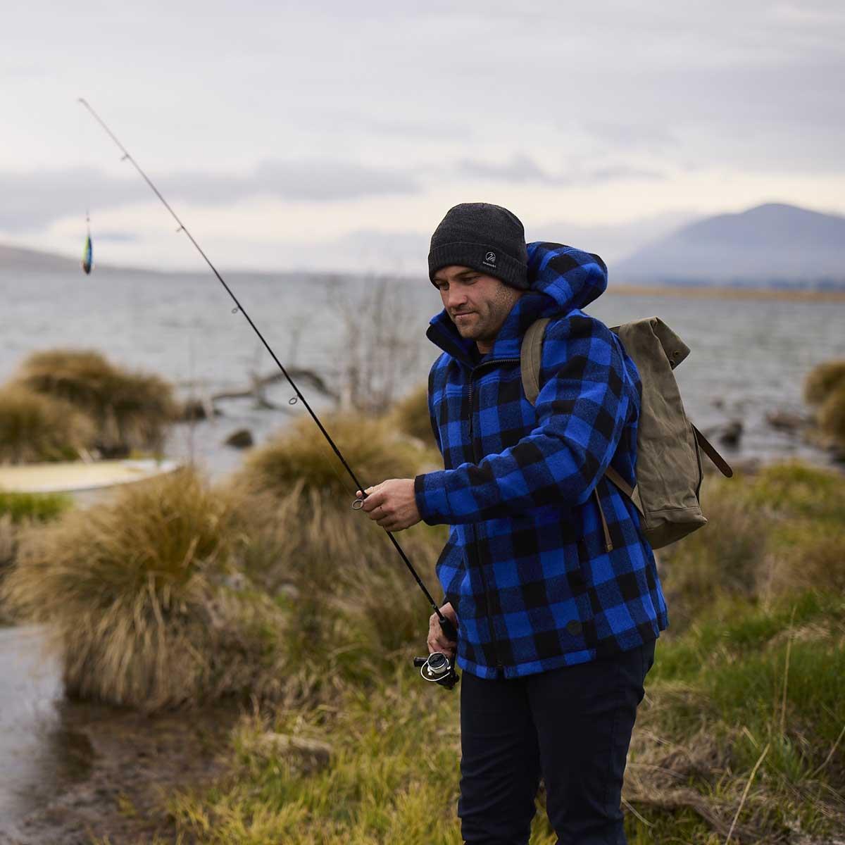 Blue/Black Swanndri Mens Hudson Wool Hoody Lifestyle