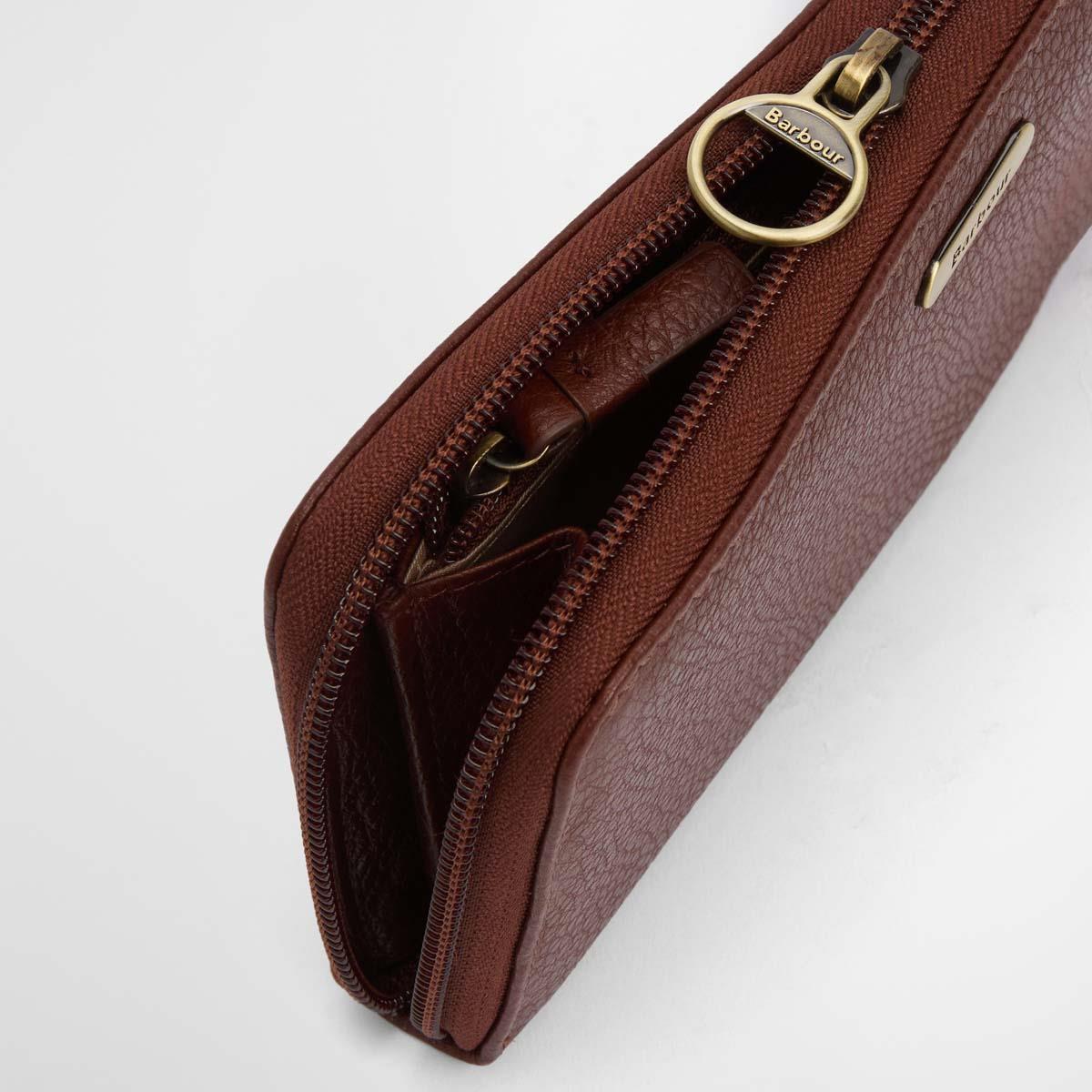 Brown Barbour Womens Birch Leather Matinee Purse Zip