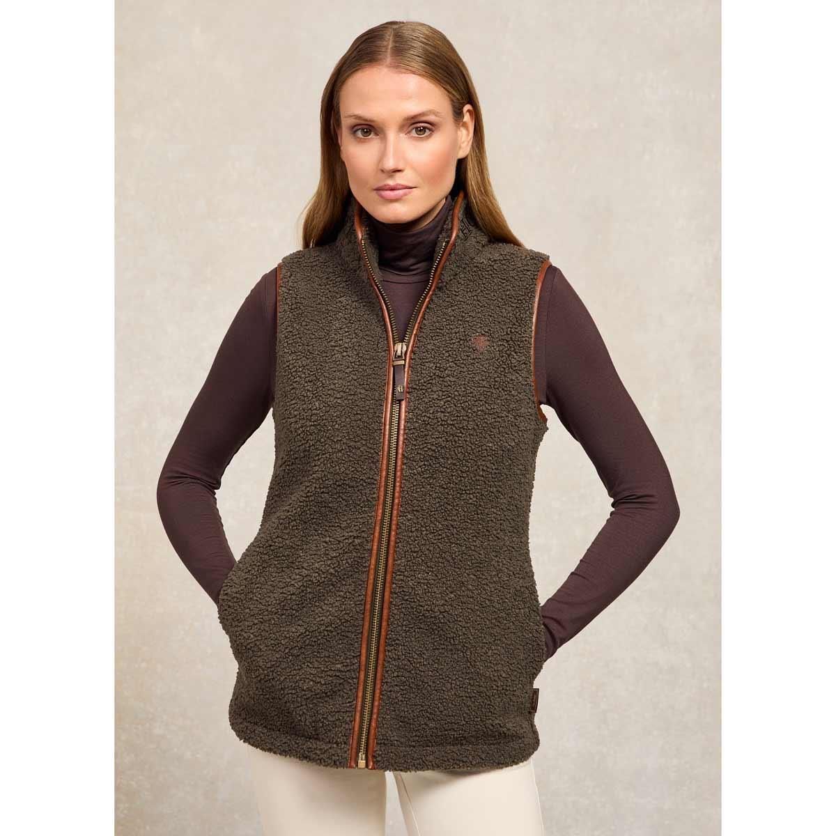 Khaki Borg Holland Cooper Womens Country Borg Fleece Gilet On Model