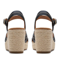 Black leather Clarks Womens Sabina Strap Espadrille
