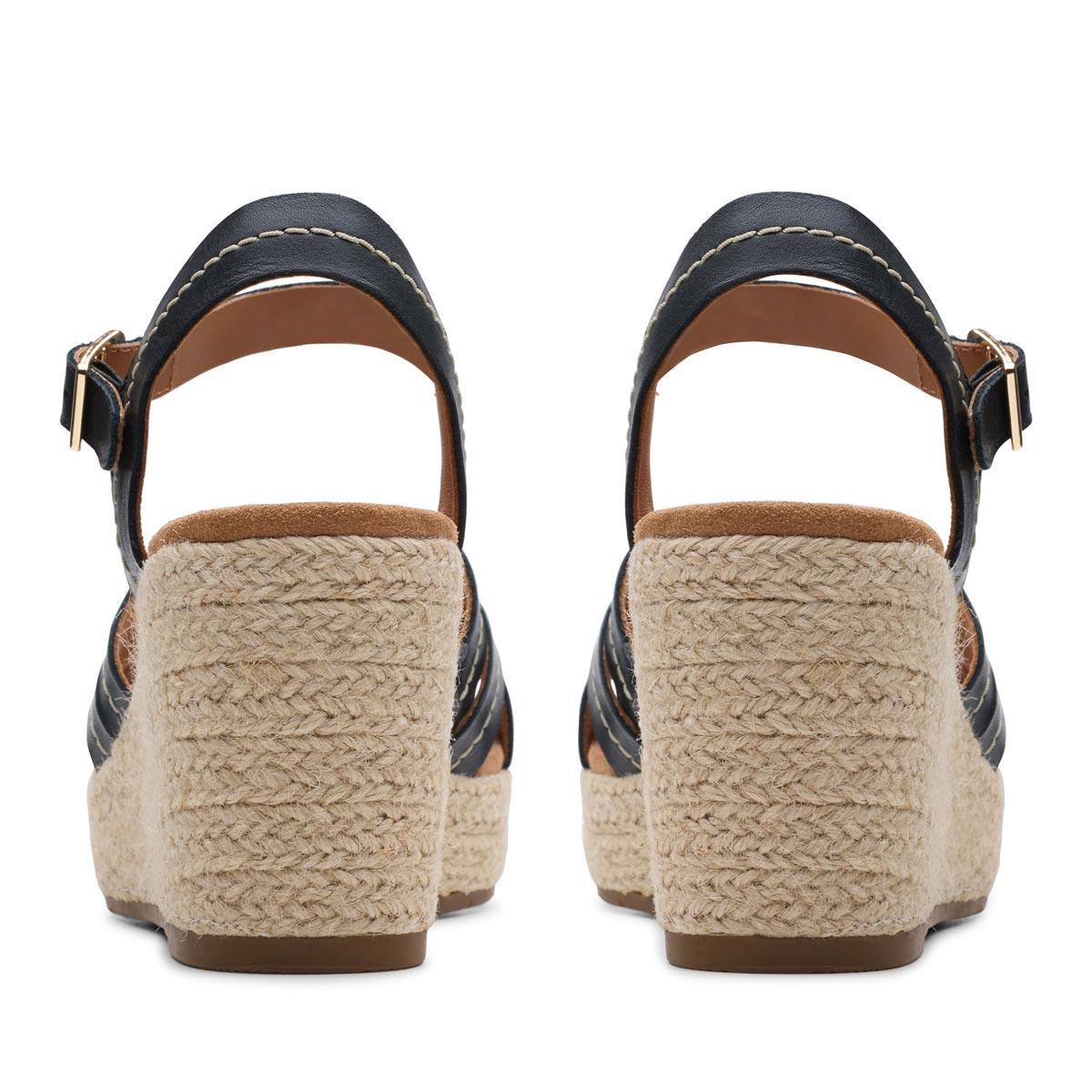 Black leather Clarks Womens Sabina Strap Espadrille