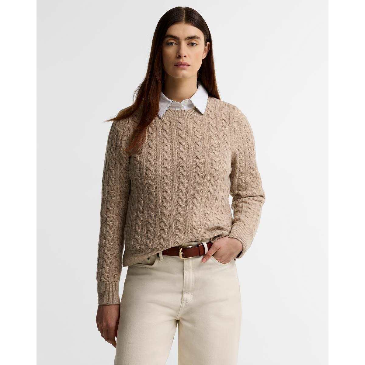 Honey Barbour Womens Ashdown Cable Knitted Jumper Front
