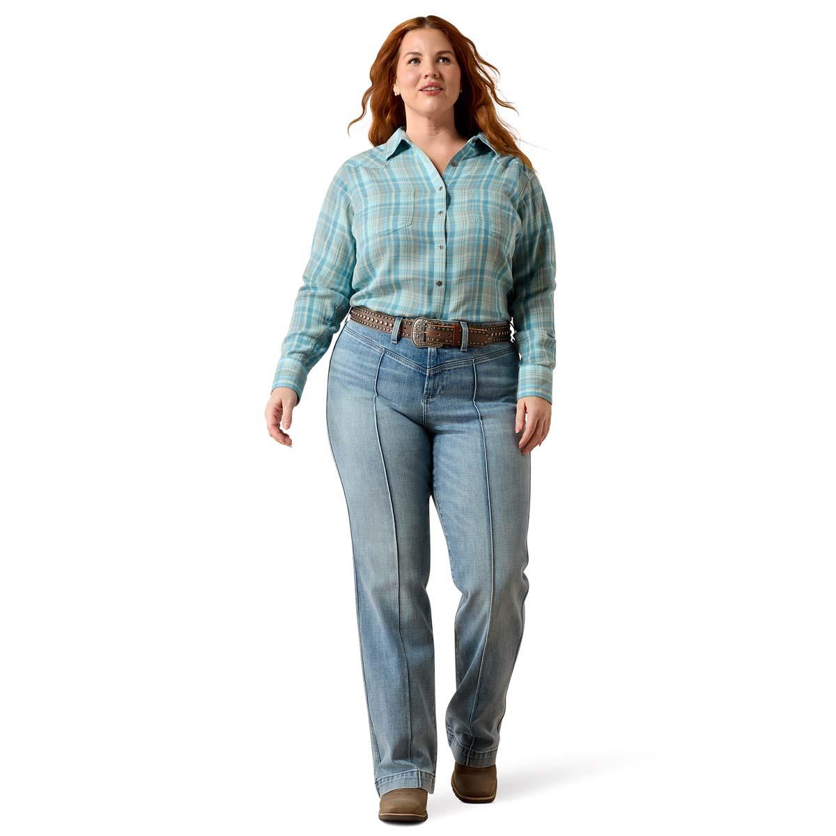 Adriatic Plaid Ariat Womens Billie Jean Check Shirt On Model