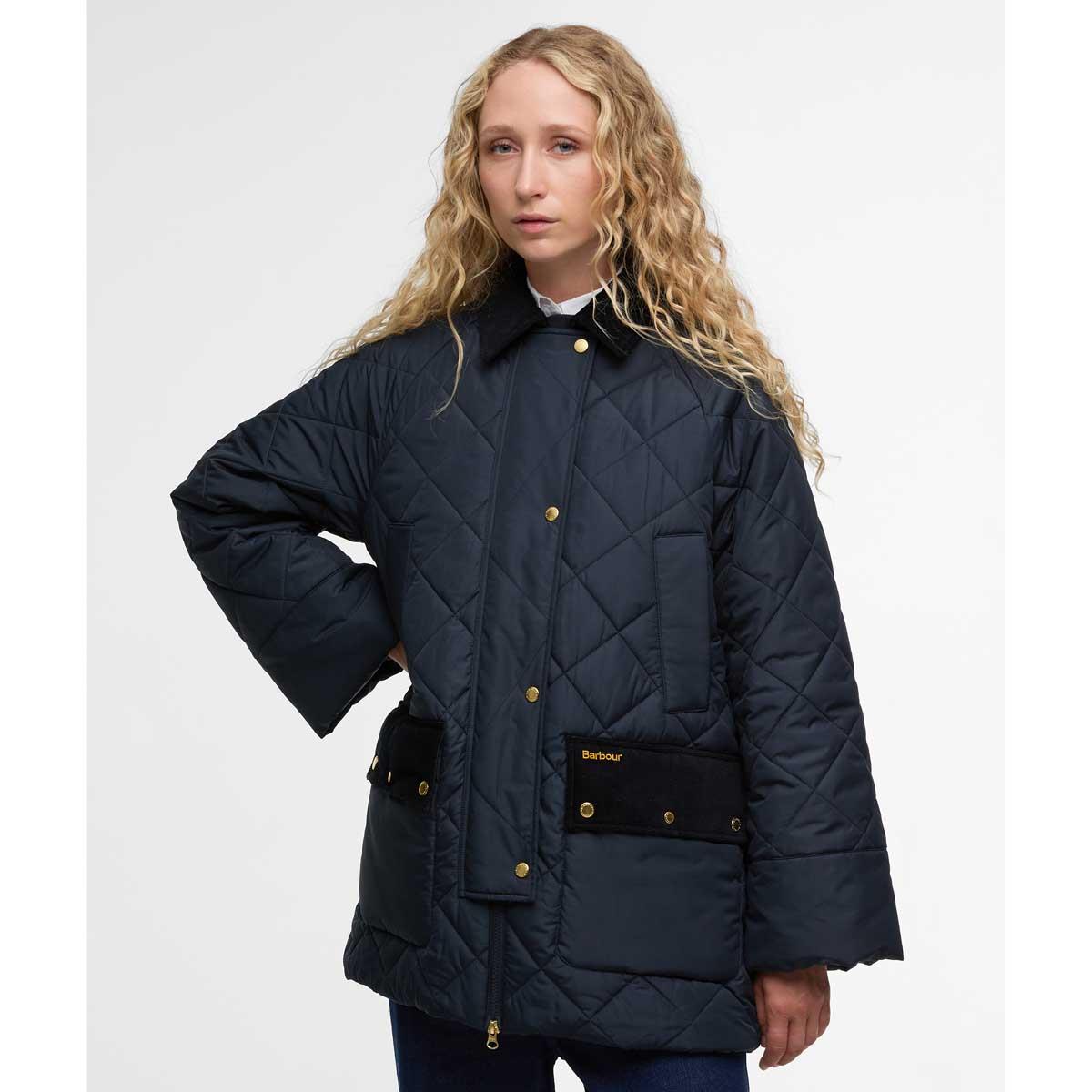 Navy/Dress Tartan Barbour Womens Aldburgh Quilted Jacket Front