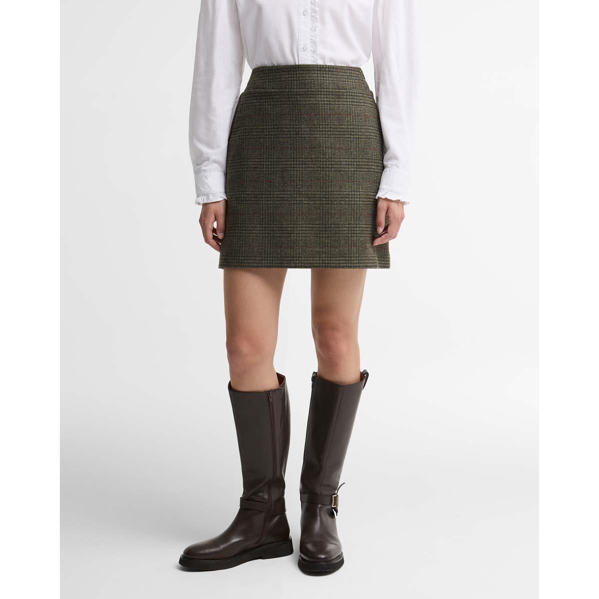 Olive Prince Of Wales Barbour Womens Browning Skirt BACK