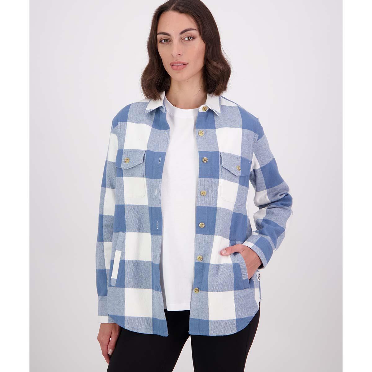 Oceanview/White Swanndri Womens Rapaki Shacket On Model