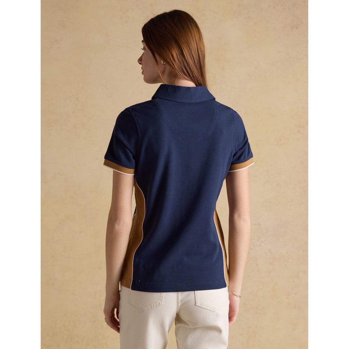 Navy Joules Beaufort Womens Polo Shirt On Model Rear