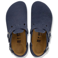New Navy Birkenstock Tokio Suede Leather Backstrap Clogs Side View Top View