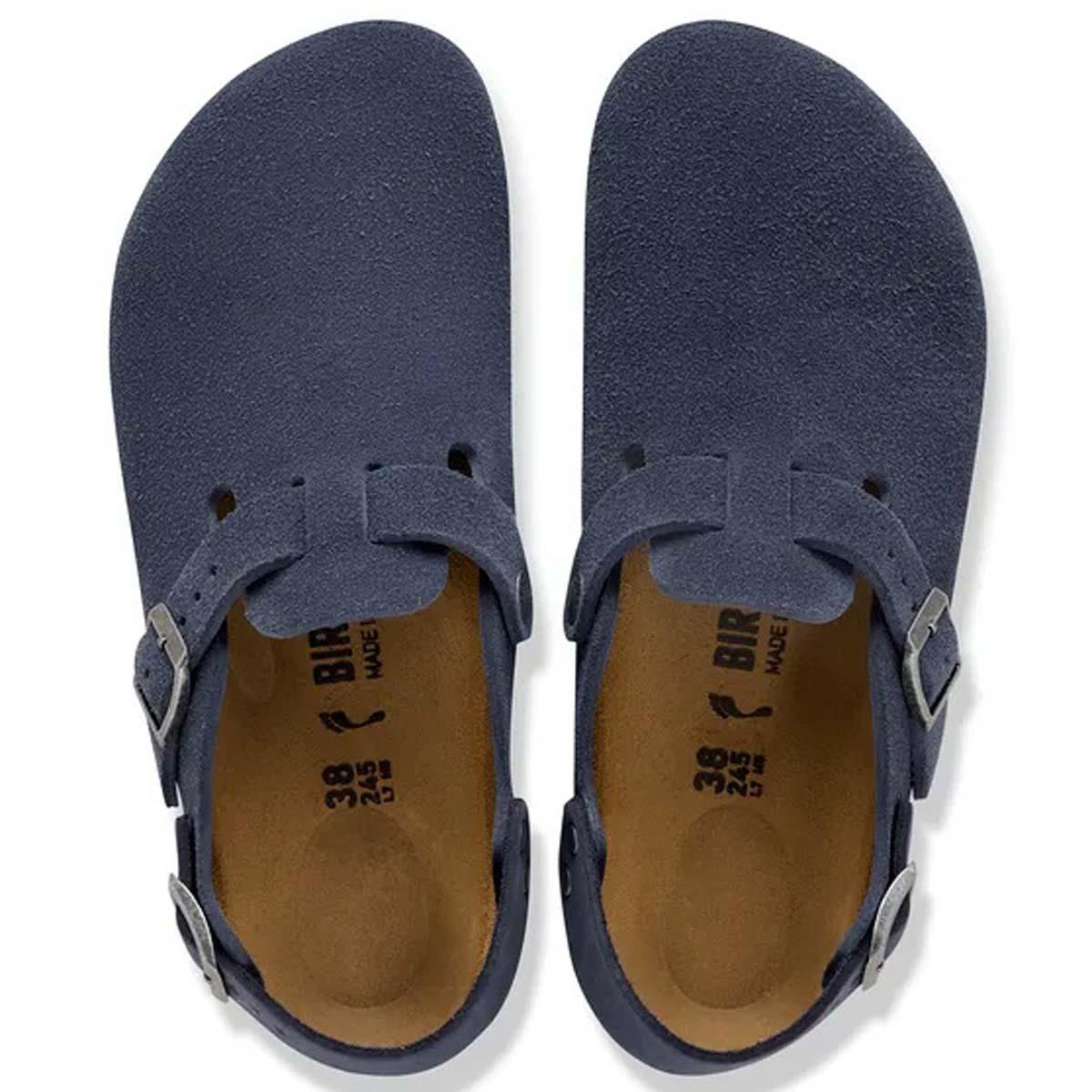 New Navy Birkenstock Tokio Suede Leather Backstrap Clogs Side View Top View