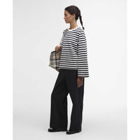 Cloud/Dark Navy Stripe Barbour Womens Layla Sweatshirt ON MODEL