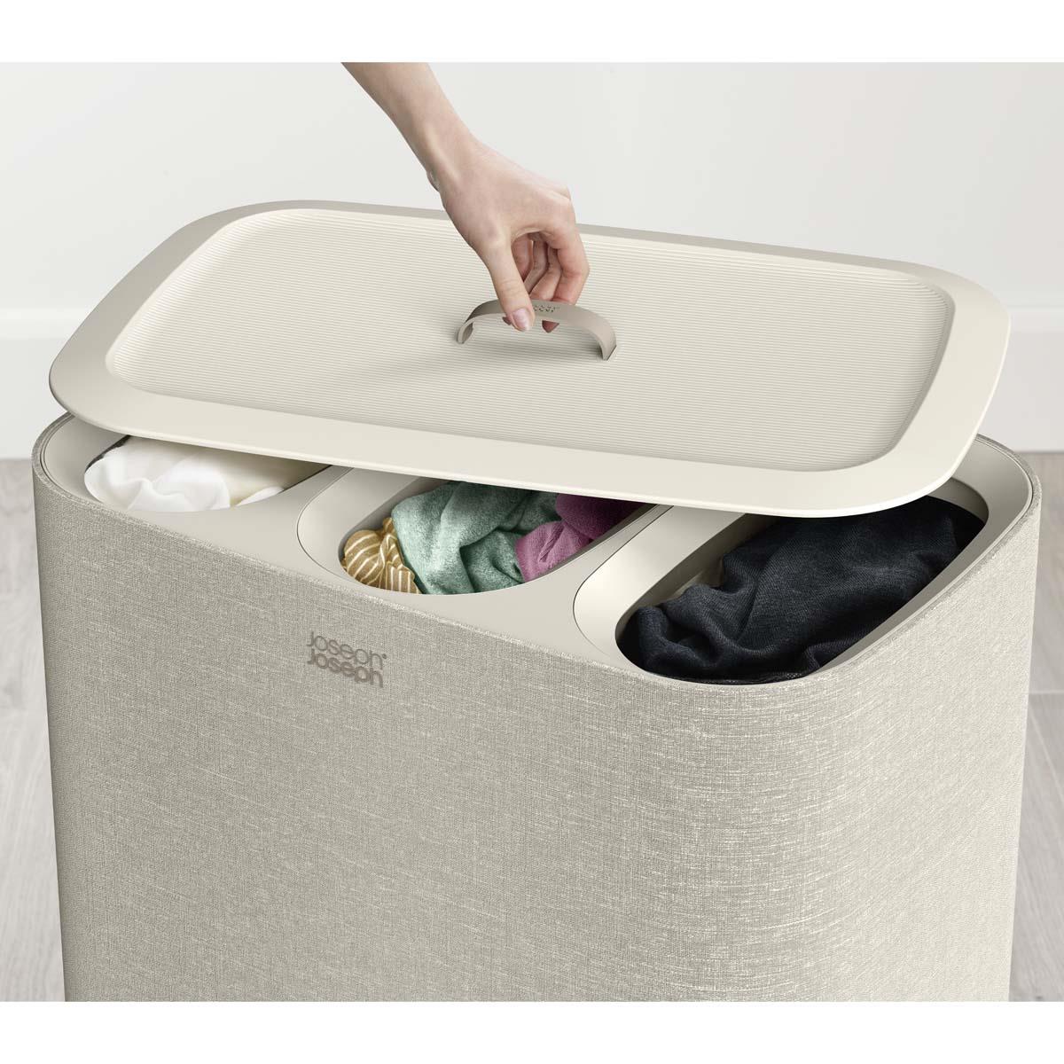 Ecru Joseph Joseph Tota Trio 90-Litre Laundry Separation Basket With Lid